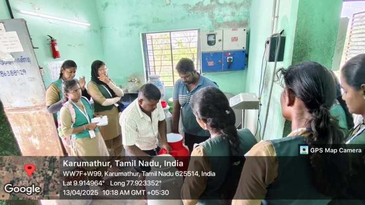 தமிழ்நாடு கூட்டுறவு பால் சங்கத்தில் வேளாண் கல்லூரி மாணவிஙள்